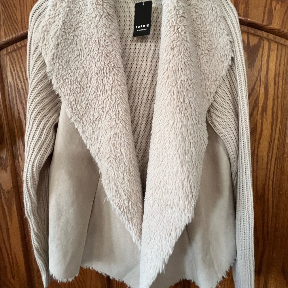 Torrid Women's Cream Teddy Jacket with Faux Fur